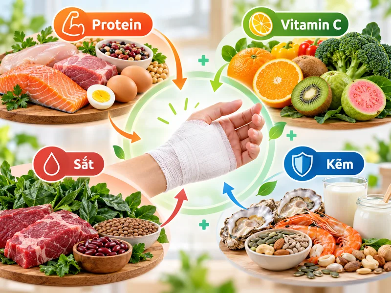 Protein, vitamin C, sắt và kẽm hỗ trợ quá trình phục hồi mô