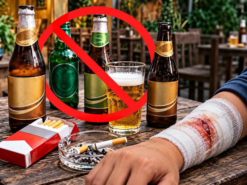 Thuốc lá và rượu bia có thể cản trở quá trình phục hồi vết thương